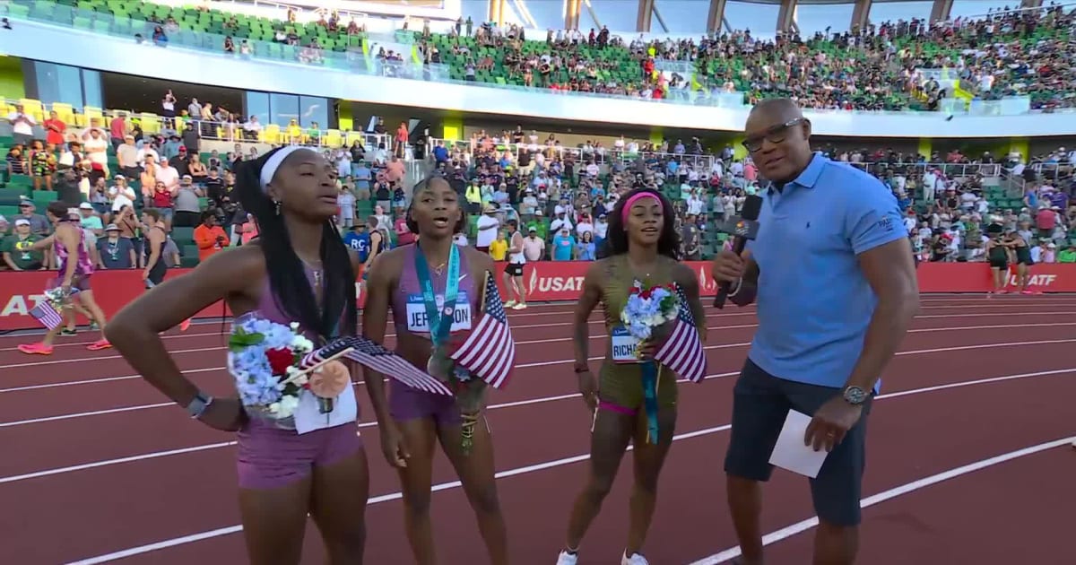 Sha'Carri Richardson, Melissa Jefferson and Twanisha Terry Speak